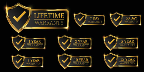 set of golden warranty logo,Vector golden warranty number. 7, 30, 3, 1, 2, 3,6, 5, 10, 15,,20life time,logo design. vector illustration