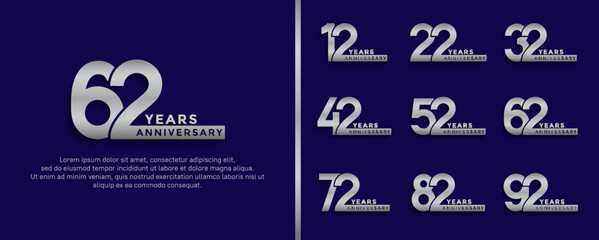 set of anniversary logo style silver color on blue background for celebration