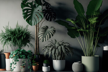 several lovely indoor plants in the space. decorating a home. Generative AI