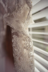 close up of wedding dress lace material