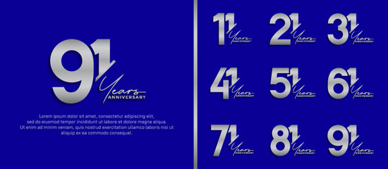 set of anniversary logo style silver color on blue background for special moment