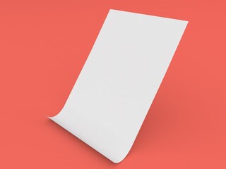 Sheet of A4 paper on a red background. 3d render illustration.