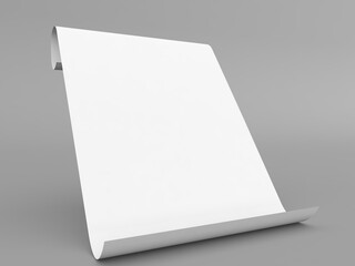 Curved sheet of paper on a gray background. 3d render illustration.