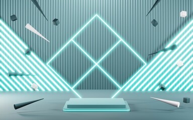 3D render of pastel template soft blue minimal background for show products