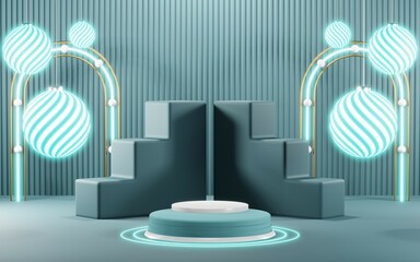 3D render of pastel template soft blue minimal background for show products