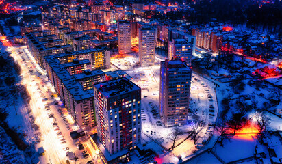 Night winter city of Bucha and Irpin before the war