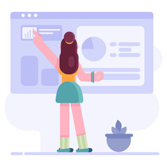 the woman presents, technology business or education concept