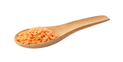 red lentils in wood spoon on transparent png