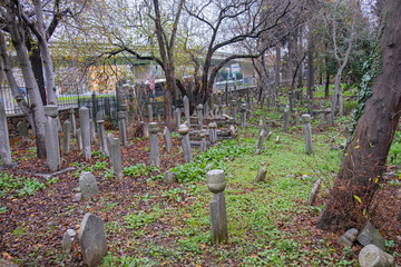 Historical Muslim cemeteries in neglected and dilapidated condition. istanbul, turkey