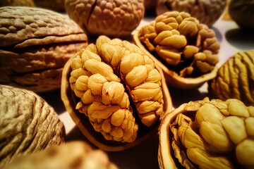 Fototapeta na wymiar Market walnuts in close up. Generative AI