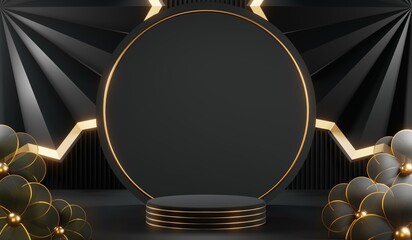 3D rendering of backdrop black podium background for black friday products