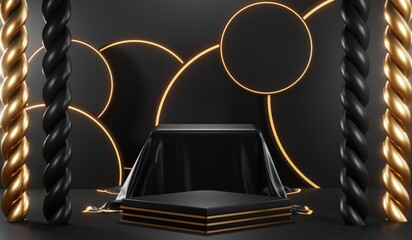 3D rendering of backdrop black podium background for black friday products