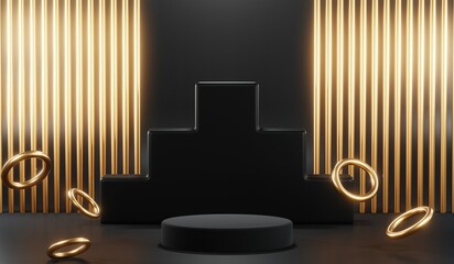 3D rendering of backdrop black podium background for black friday products