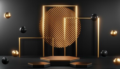 3D rendering of backdrop black podium background for black friday products