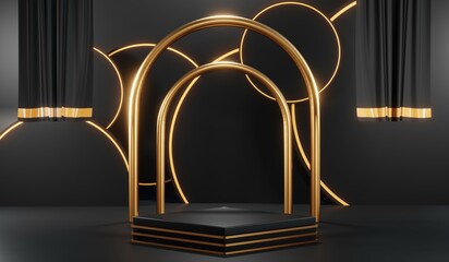 3D rendering of backdrop black podium background for black friday products