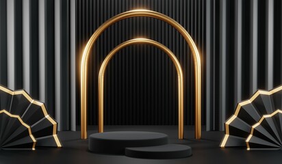 3D rendering of backdrop black podium background for black friday products