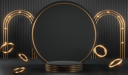 3D rendering of backdrop black podium background for black friday products