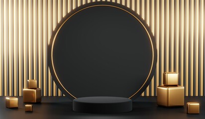 3D rendering of backdrop black podium background for black friday products