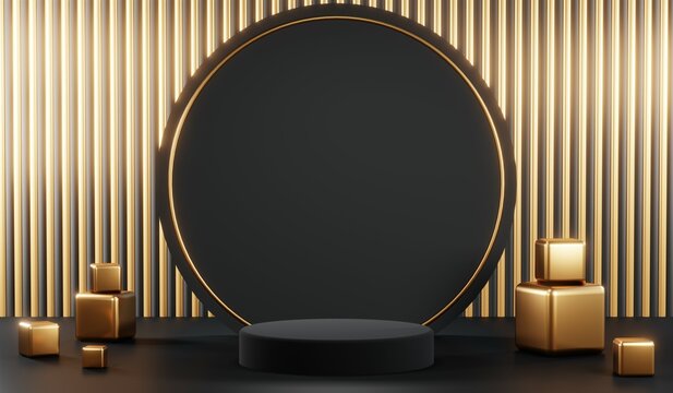 3D rendering of backdrop black podium background for black friday products