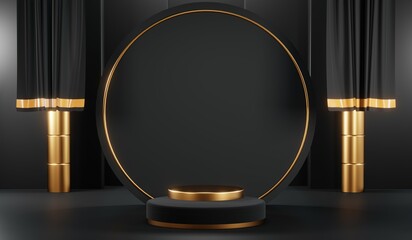 3D rendering of backdrop black podium background for black friday products