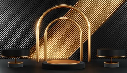 3D rendering of backdrop black podium background for black friday products