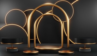 3D rendering of backdrop black podium background for black friday products
