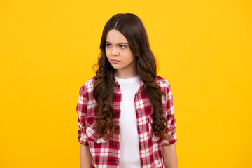 Fototapeta premium Angry face, upset emotions of teenager girl. Angry portrait young girl having nervous breakdow. Negative kids emotions facial expressions feelings, bad attitude.