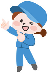 指をさす作業員の女性