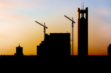 silhouette Construction buildings with amazing sky colors