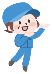 案内をする作業員のシニア女性