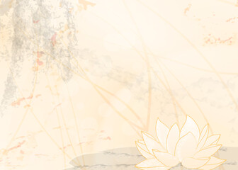 Lotus flower, ink wash textured paper. Oriental style illustration for background use.Bright design in pastel colors can be used for vesak day card or banner,meditation announcement, brochure template - 558569428