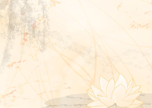 Lotus flower, ink wash textured paper. Oriental style illustration for background use.Bright design in pastel colors can be used for vesak day card or banner,meditation announcement, brochure template