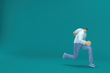 Fototapeta premium cartoon character wearing jeans and long shirt. He is running. 3d rendering in acting.