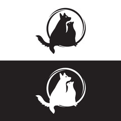 Circle cat and dog animal logo design . icon logo . silhouette logo 