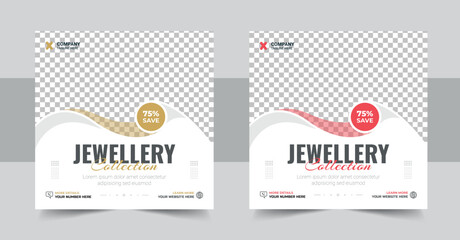 Jewelry social media post, web banner or square flyer design template, Ornament business social media post design