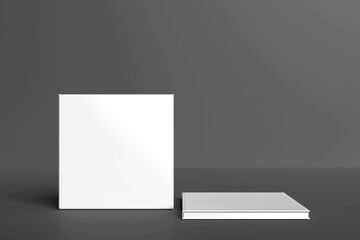 Mockup of closed blank square book at grey texture background. 3d rendering