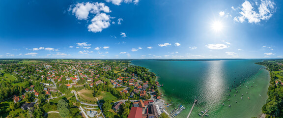 360° Panorama-Ausblick über die Utting am Ammersee