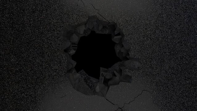 The concrete road surface exploded with alphamate, 3d animation