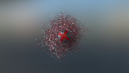 Silver-Red Basketball with  Particles under White Lighting Background. 3D illustration. 3D high quality rendering. 3D CG.