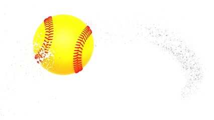 Yellow-red Baseball with diamond splash particles under white lighting background. 3D illustration. 3D high quality rendering. 3D CG.