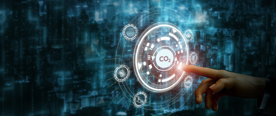 Technology for carbon neutrality concept. Environment and carbon management, climate change. Green business transformation and commitment for balancing between emitting carbon and absorbing carbon.