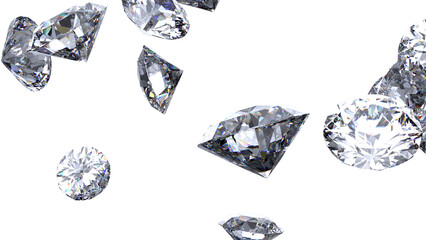 Shiny Diamonds on black surface background. Concept image of luxury living, expensive things and high added value. 3D CG. PNG file format.