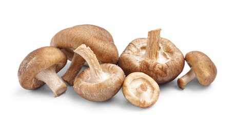 Heap of fresh shiitake mushrooms isolated on white background