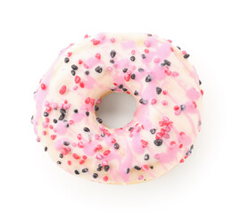 Sweet tasty donut with colorful sprinkles isolated on white background