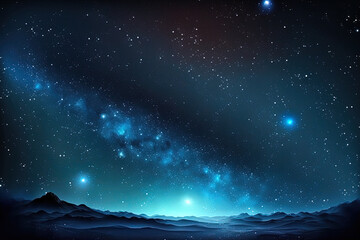 Fototapeta premium Night sparkling starry sky with nebula galaxy and blue cosmos backdrop . Generative AI