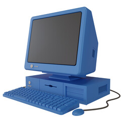 Blue old fashioned personal computer vintage style. 3d illustration - obrazy, fototapety, plakaty