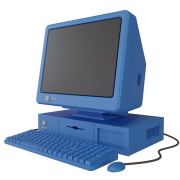 Blue Old Fashioned Personal Computer Vintage Style. 3d Illustration