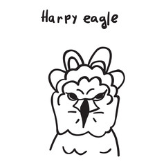 Harpy eagle. Black color. Outline vector illustration on white background.