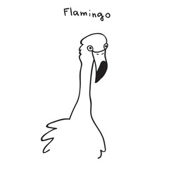 Cute flamingo. Outline vector illustration. Hand drawn graphic design. 