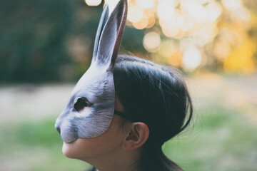 portrait of a girl with a rabbit mask